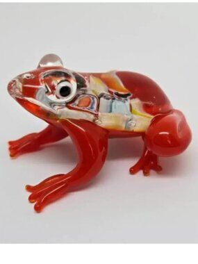 Global Village Miniature Millefiori Glass Frog Figurine, Red, Made in China